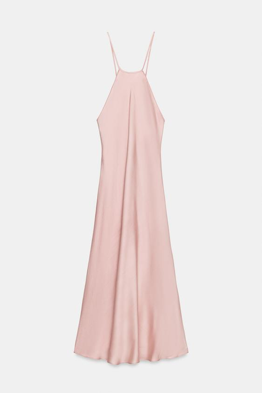 ZARA АТЛАСНОЕ ПЛАТЬЕ ХАЛТЕР ZW COLLECTION, РОЗОВЫЙ