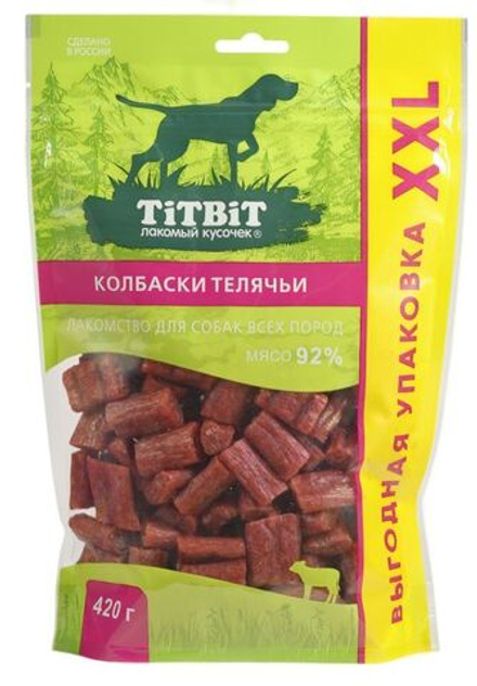 Лакомство TiTBiT для собак Колбаски Телячьи, выгодная упаковка XXL 420 г х 2 упаковки