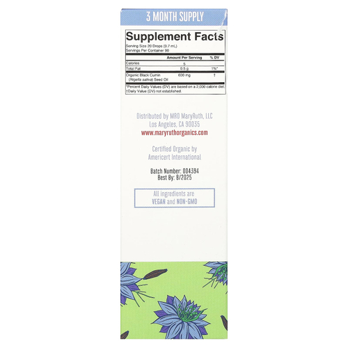 MaryRuth's, Органическое масло черного тмина, жидкие капли, 600 мг, 60 мл (2 жидк. Унции)