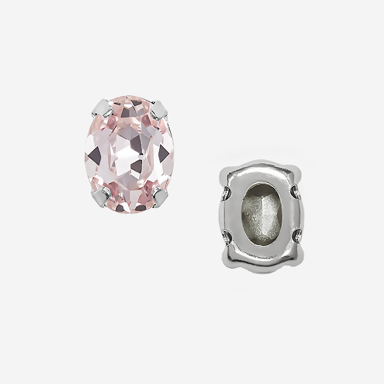 Кристалл Овал (Oval Fancy Stone) в цапах, оттенок "Светло-розовый"/"Light Rose", 8*6мм, родирование