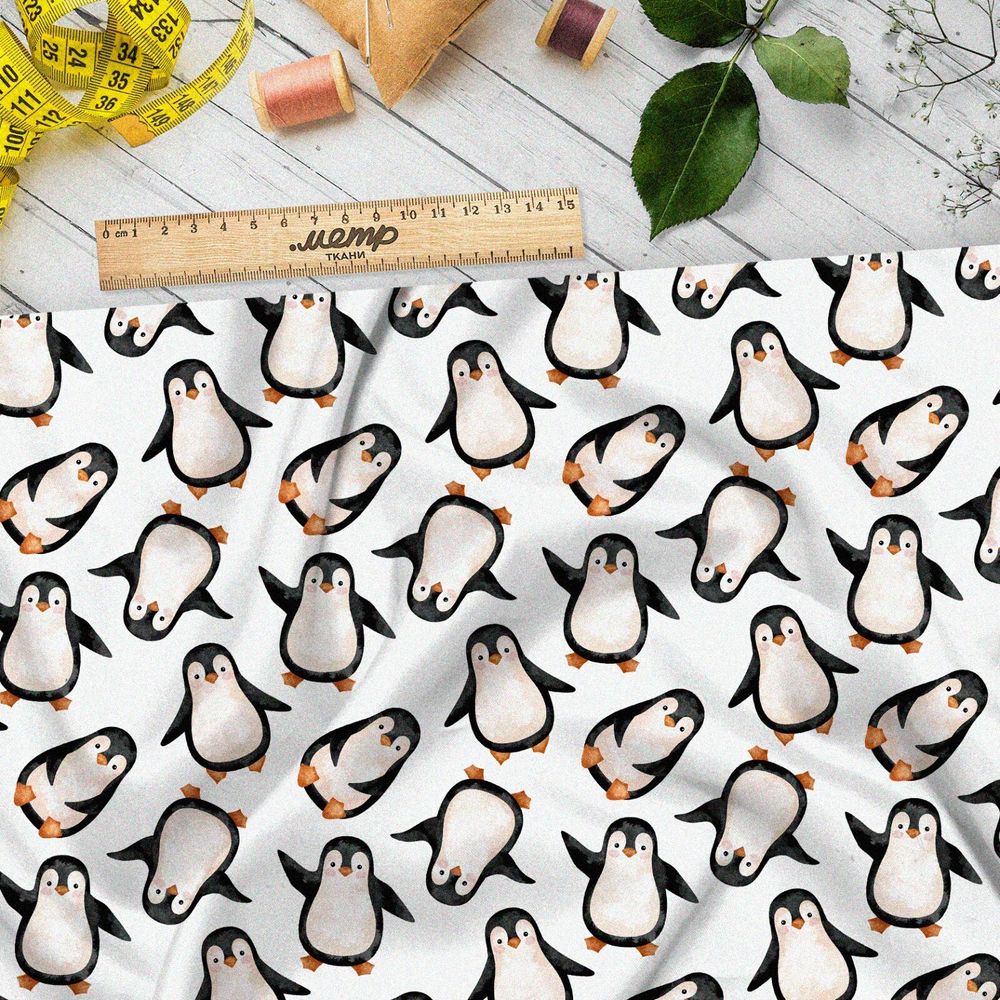 Ткань сатин пингвины