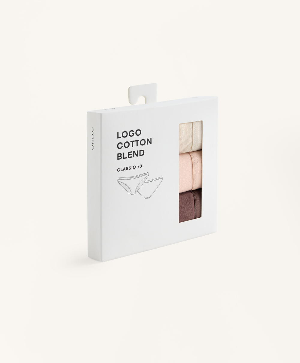 OYSHO Набор из трех пар классических трусиков из хлопка с логотипом, каменный меланж