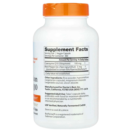 Doctor's Best, легкоусвояемый коэнзим Q10, 100 мг, 360 растительных капсул