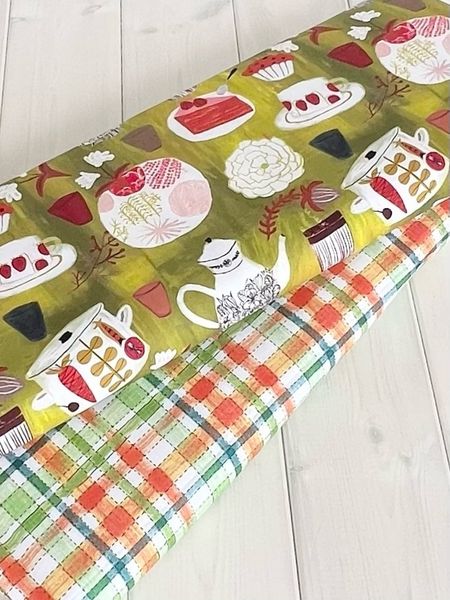 ОРАНЖЕВО-ЗЕЛЕНАЯ КЛЕТКА, отрез 40 см, 100% хлопок 3