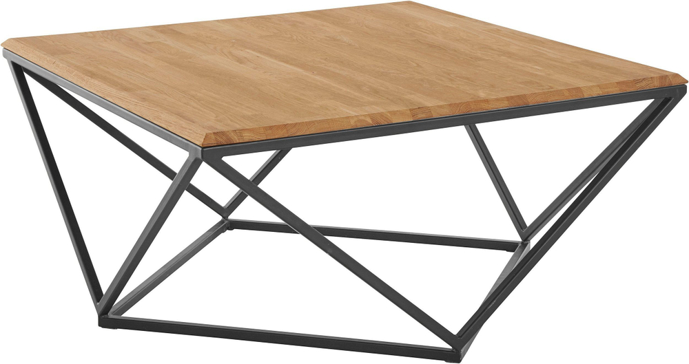 Стол журнальный Детлиф из дуба, 100х100х45 см, с металлическим подстольем, в стиле лофт