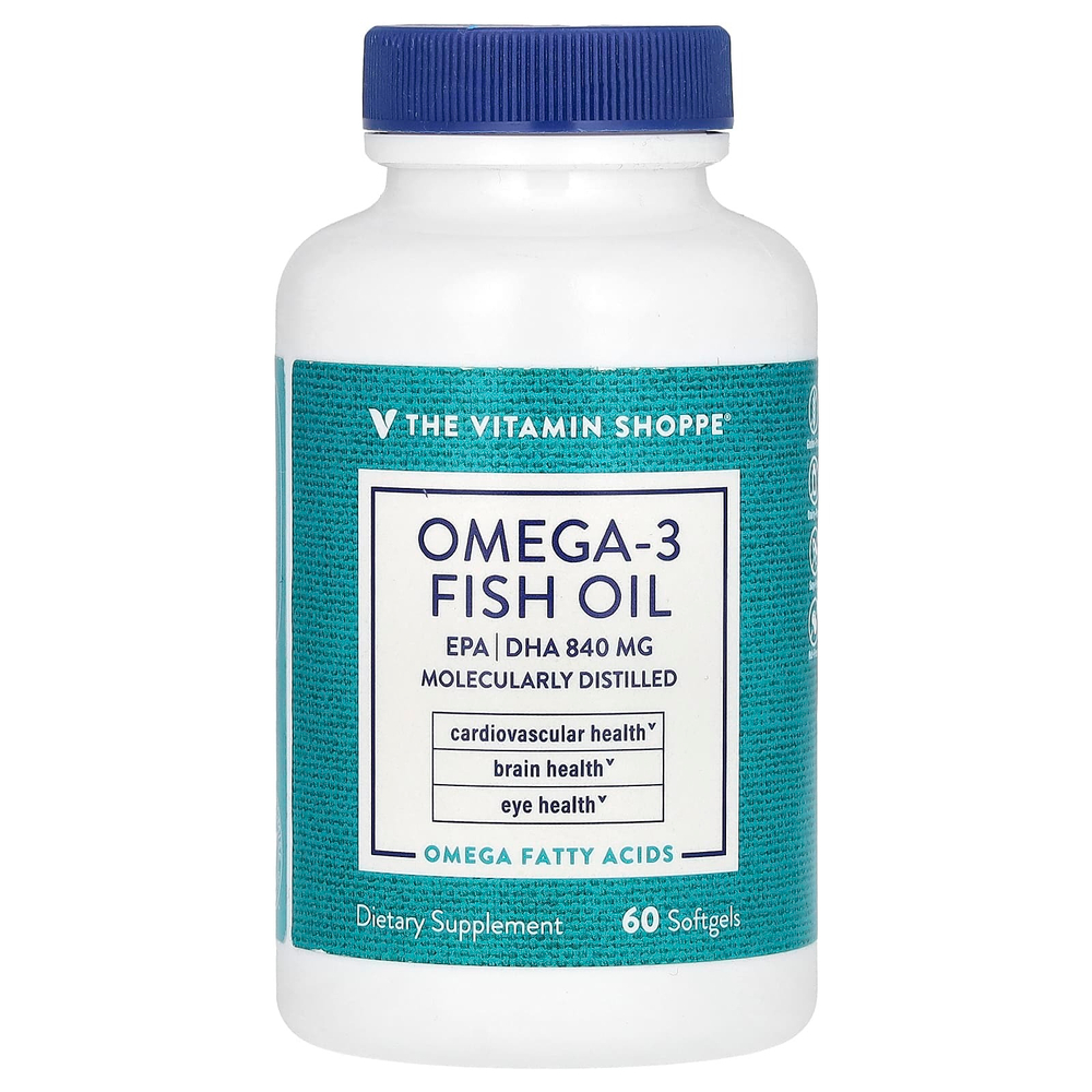 The Vitamin Shoppe, рыбий жир с омега-3, 60 мягких таблеток
