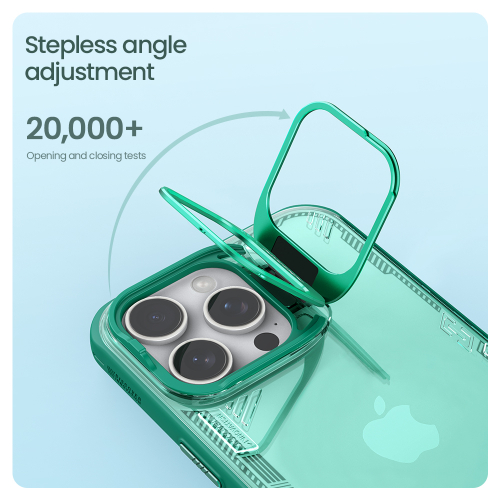 Чехол зеленого цвета от Nillkin с металлической крышкой на iPhone 16 Pro Max, серия Iceblade Prop Case (Hollow Version) (версия с открытой камерой)