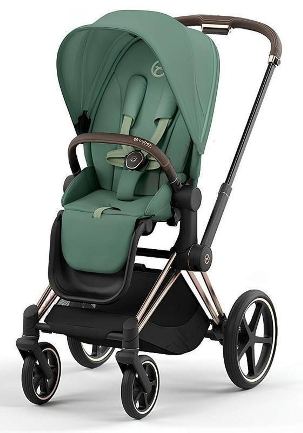 Коляска Cybex Priam IV Rosegold complete Aton S2 Ocean Blue Base One 4 в 1 Leaf Green