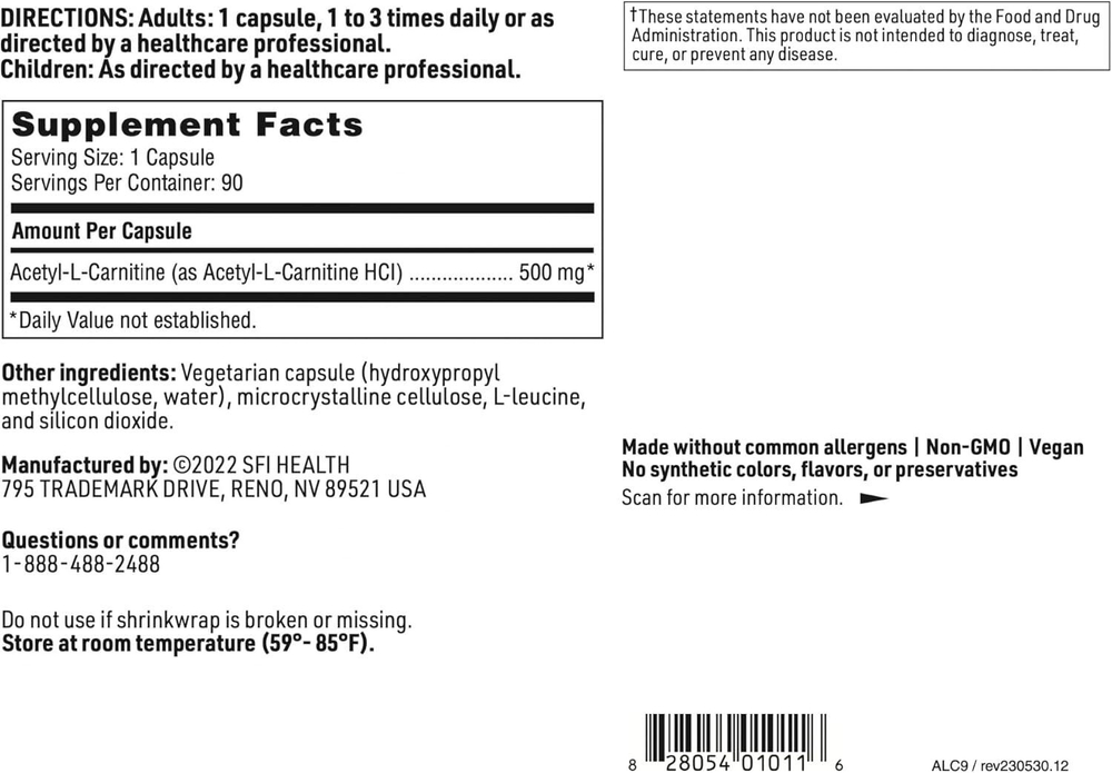 Klaire Labs - Acetyl L-Carnitine 500 mg 90 capsules