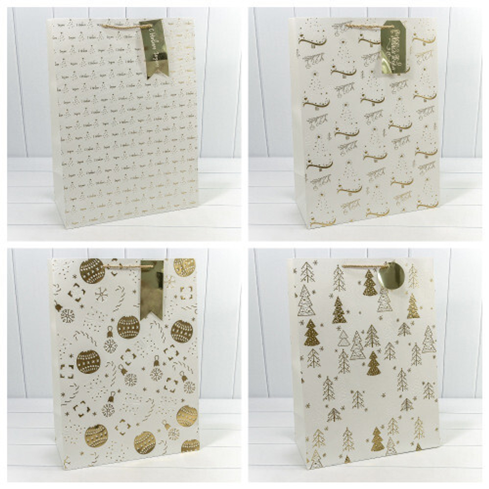 Пакет подарочный 40 х 55 х 20 см Набор 4 шт "Новый год" с тиснением (Белый)