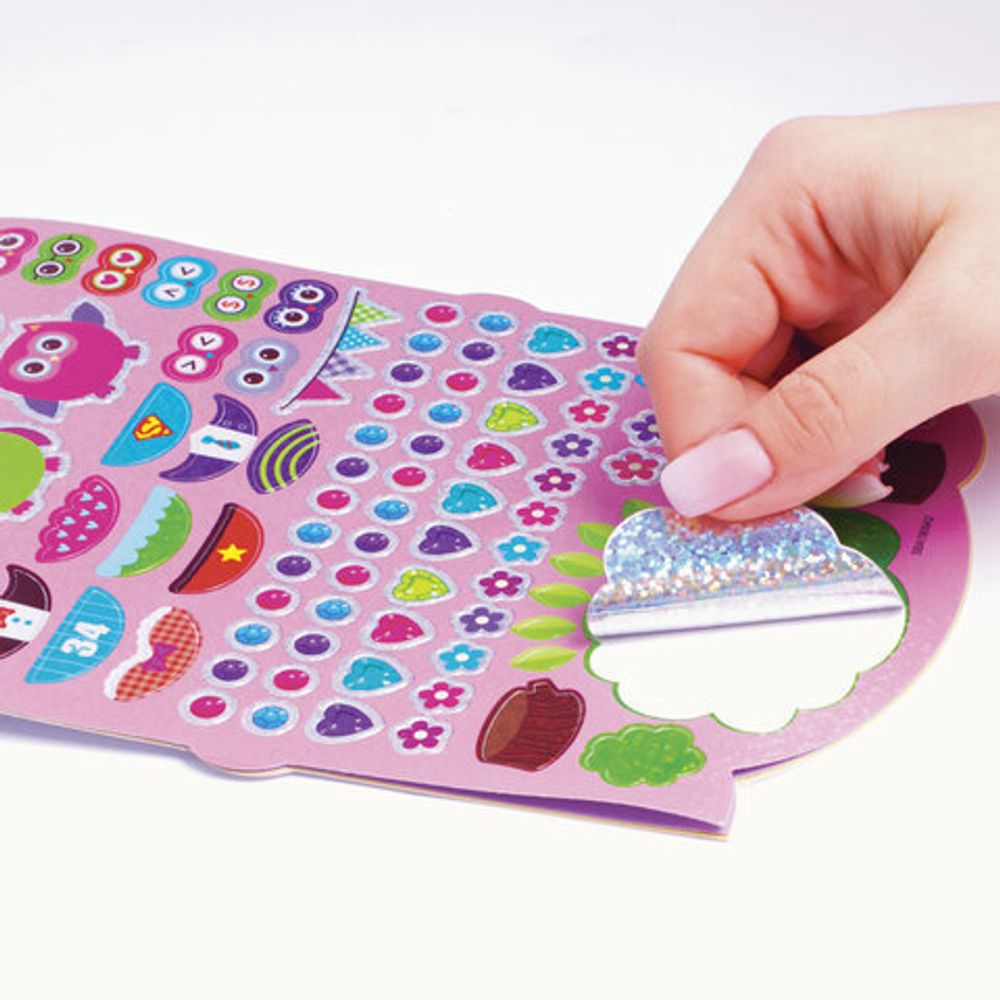 Альбом со сверкающими наклейками "Совята", 4 листа, более 250 шт., склейка, ЮНЛАНДИЯ, 662696