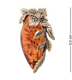 AM-2352 Брошь «Листик Адонис» (латунь, янтарь)