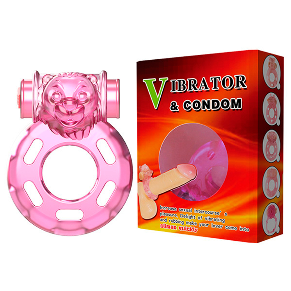 Розовое эрекционное кольцо с вибрацией 3,5х4,5см Baile Pink Bear Cock Rings BI-010084