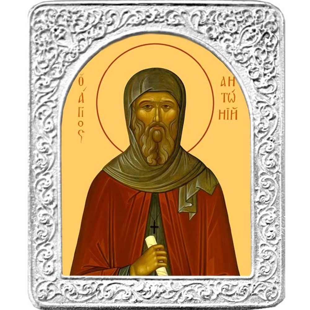 Святой Антоний. Маленькая икона в серебряной раме.