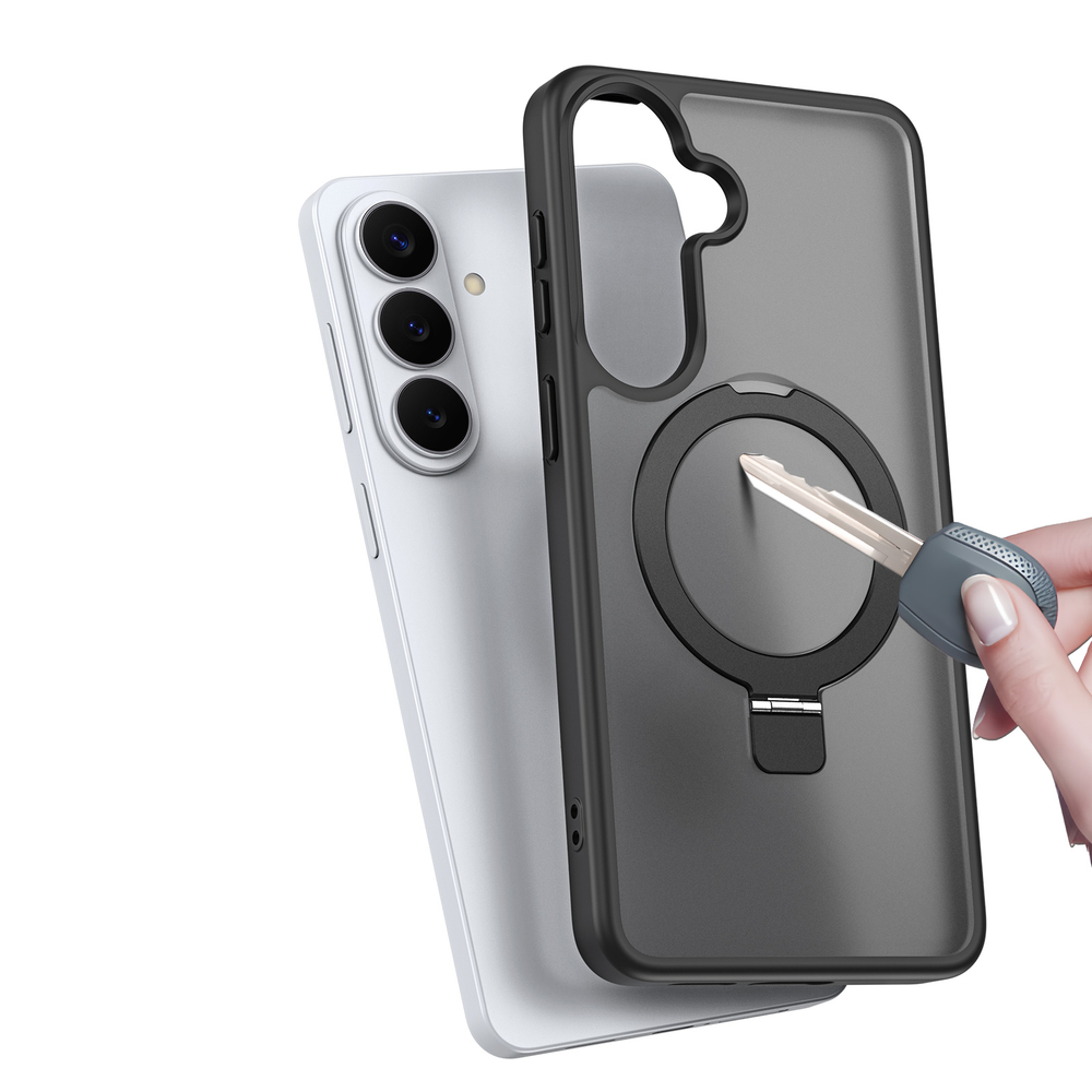 Матовый черный чехол с MagSafe для Samsung Galaxy S26+ Плюс, серия Yind Series Case от Dux Ducis (версия с магнитной откидной подставкой)