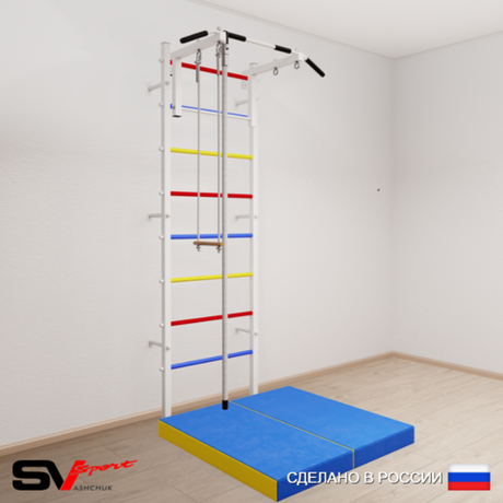 Шведская стенка Sv Sport усиленная 6154 (Турник стандарт/Канат/Трапеция/Мат 1м)