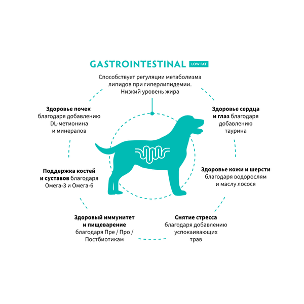 Сухой диетический корм GRANDORF VETERINARY DIET Dog GASTROINTESTINAL LOW FAT для собак, способствующий регуляции метаболизма липидов при гиперлипидемии