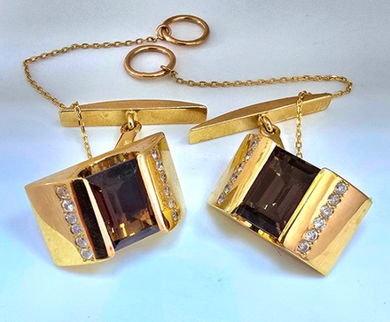 Запонки Эстерелла золото 750, раухтопаз, бриллианты.