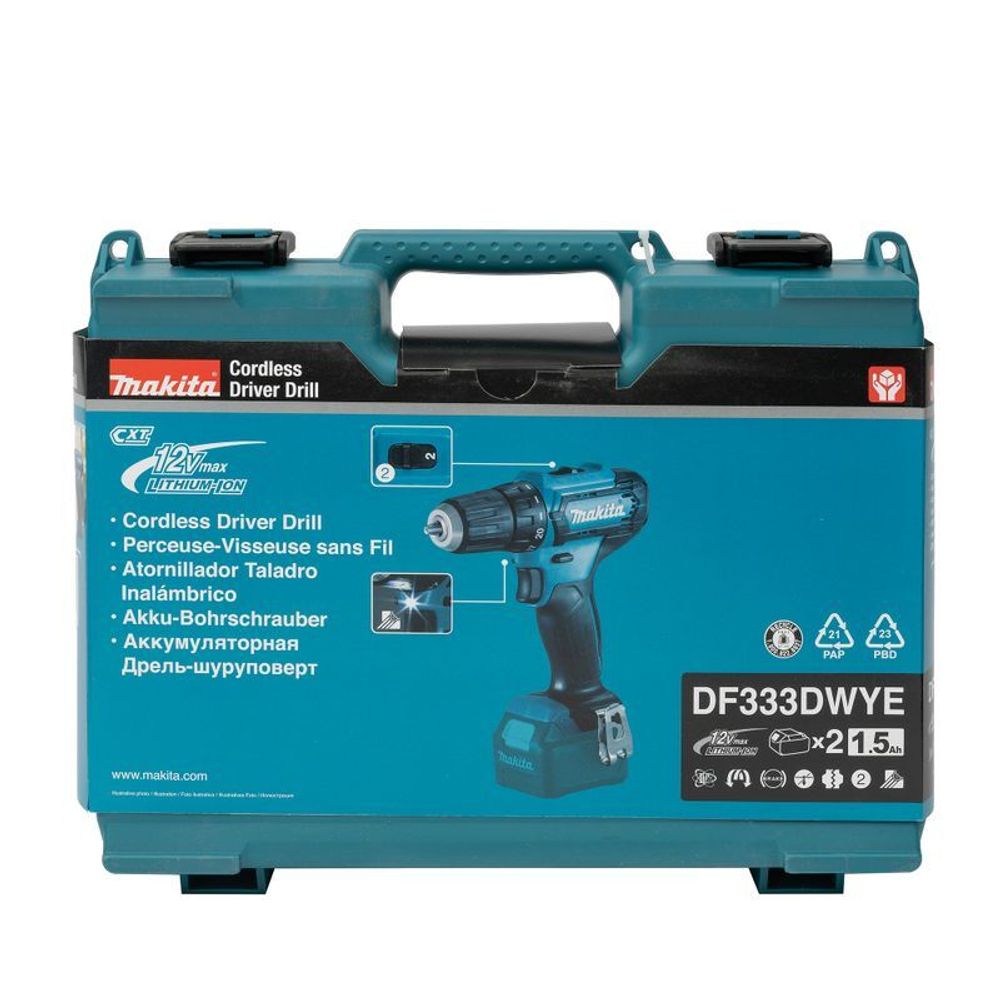 Шуруповерт Makita DF333DWYE 12В 2х1,5 Ач