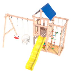 Детская площадка неокрашенная Fun Land с сеткой стенкой и плетенным креслом