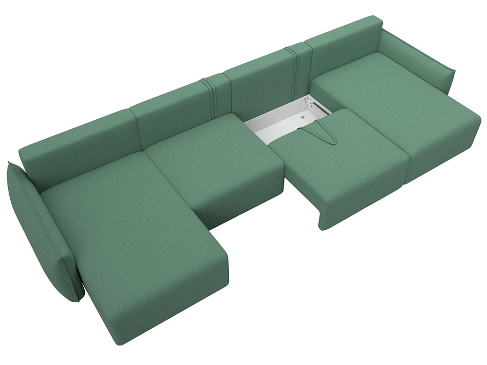 Диван П-образный Лига-051 НПБ Лонг РОГОЖКА Амур 11 зеленый