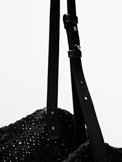 Massimo Dutti Большая кожаная сумка, связанная крючком - Limited Edition, черный