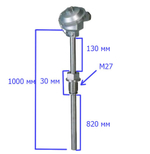 Термопара из нержавеющей стали WRN-230 тип K, D-16mm, L1000/850mm (0~1300°C)