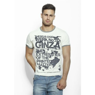 Светло-бежевая мужская футболка с принтом (Размер: M) (Цвет: бежевый)