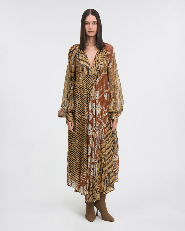 Mes Demoiselles Длинное платье с золотистой нитью и узором.