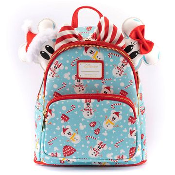 Рюкзак Loungefly Disney Minnie Mickey Snowman AOP Mini Backpack Headband Set WDBKS0012