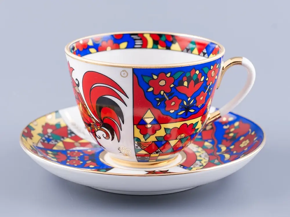 Трехпредметный комплект чайный 230 мл форма Весенняя рисунок Народные узоры арт. 81.18074.00.1