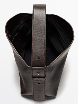 Massimo Dutti Небольшая сумка через плечо из кожи наппа, коричневый