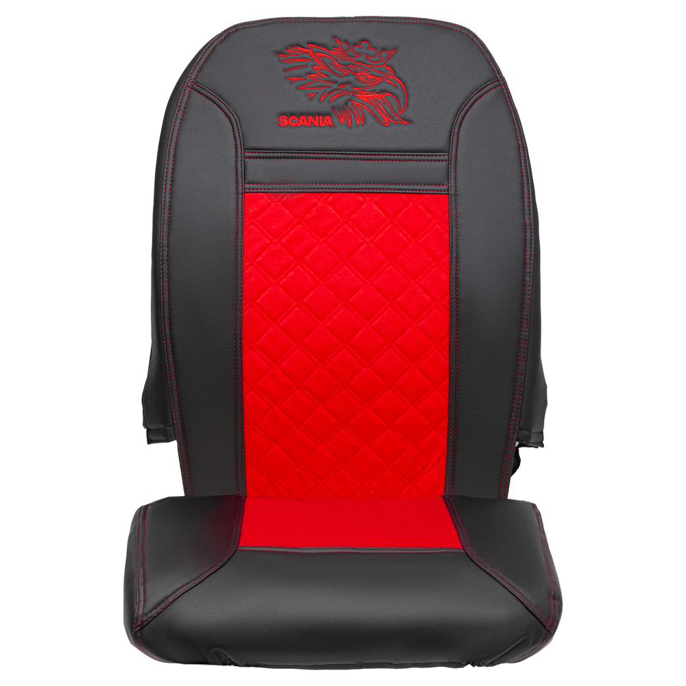 Чехлы Scania 5 серия Высокое и низкое сиденье (экокожа, черный, красная вставка)