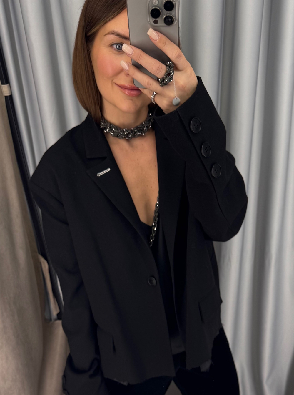 Кольцо с подвеской графит