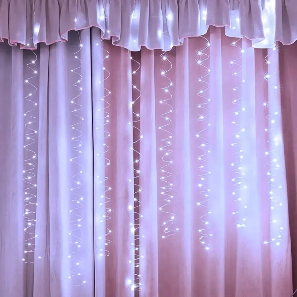Гирлянда для дома ЗАНАВЕС «Бриллиант» ш3* в3 м 300 ламп LED, 8 реж, с подвесами и пультом д/у, IP-40, Белый