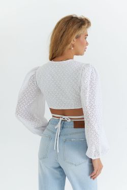 Блуза с завязками на талии из белого шитья