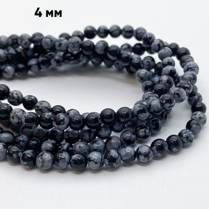 Обсидиан "Снежный" бусины, диаметр 4,3-4,5 мм, цена за нить 38 см