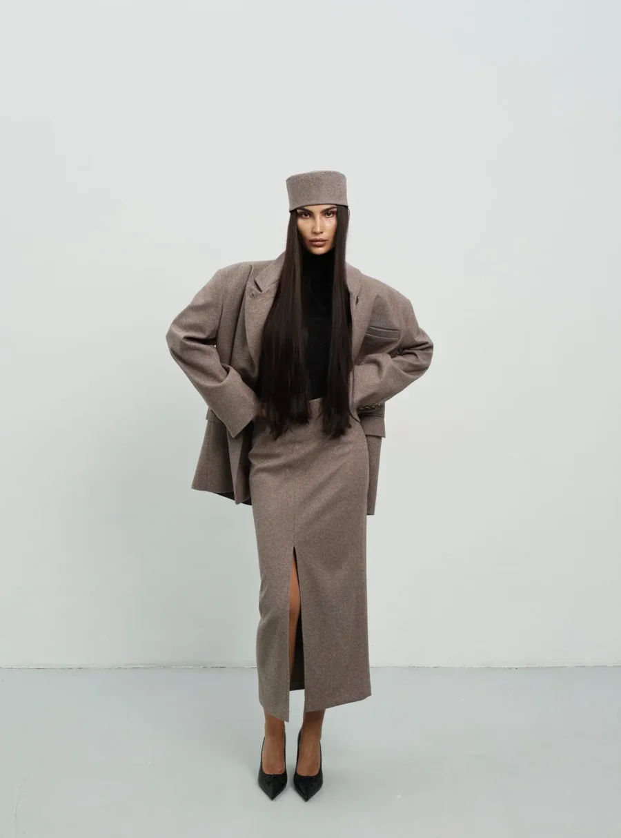 Юбка макси с разрезом спереди, Коричневая