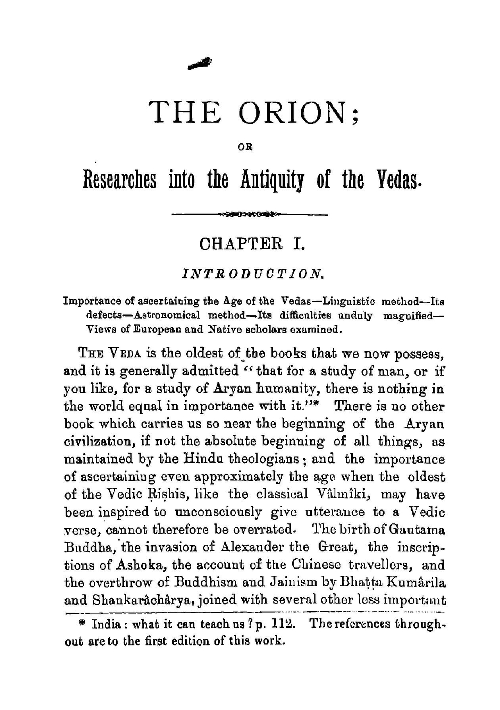 Orion or the antiquity of the vedas | Bal Gangadhar. Tilak