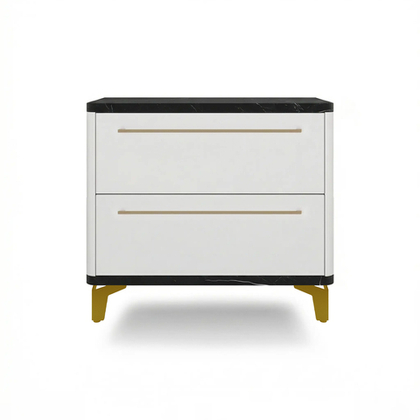 Тумба прикроватная на ножках с ящиками ROYAL 5203 эко (Мрамор Неро-Золото-р.золото)