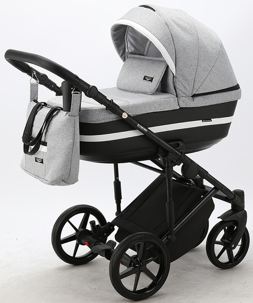 Детская коляска Adamex Rimini 2 в 1 RI32-LUX СЕР.ЖАККАРД+ЧЕРН.КОЖА+БЕЛ.ОТДЕЛКА