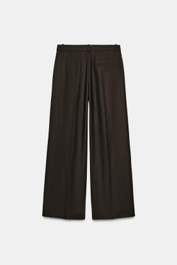 ZARA БРЮКИ WIDE LEG С ЗАЩИПАМИ — ZW COLLECTION, КОРИЧНЕВЫЙ