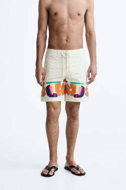 ZARA ПЛАВКИ С ЦВЕТОЧНЫМ ПРИНТОМ, ЭКРЮ