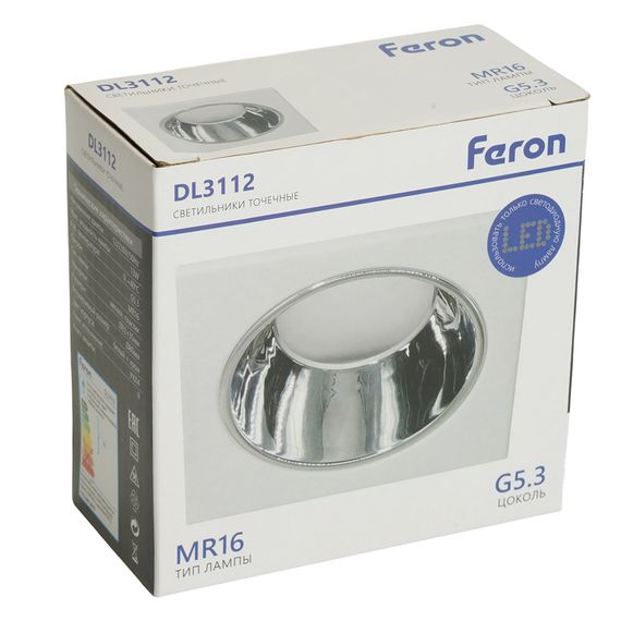 Светильник встраиваемый Feron DL3112 потолочный MR16 G5.3 белый + хром 51406