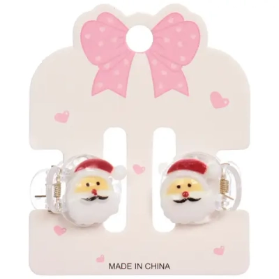 Заколки - крабы для волос 2шт на блистере «Новогодние друзья - Дед Мороз», 2см (в пакете с подвесом)