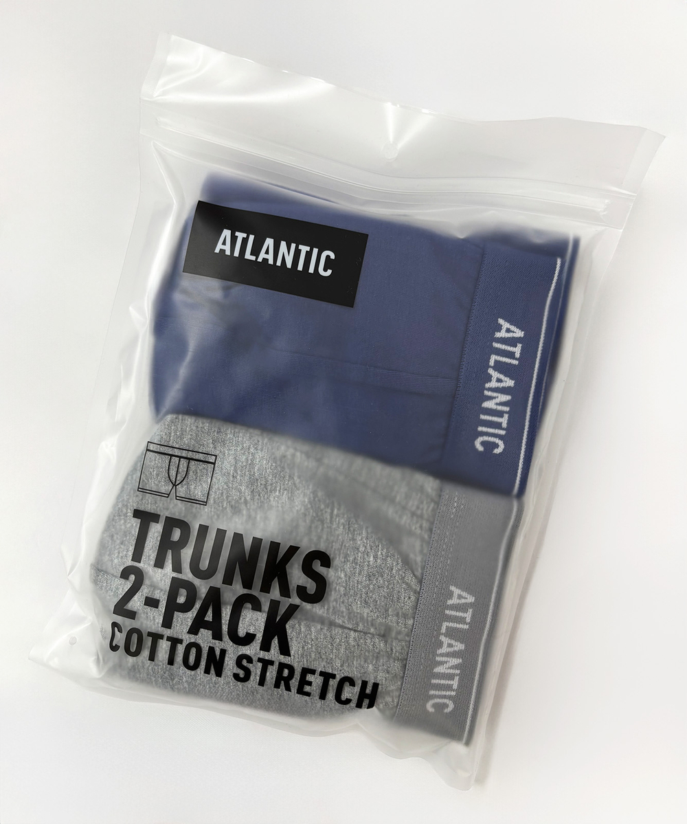 Мужские трусы шорты Atlantic, набор из 2 шт., хлопок, серый меланж + тёмно-голубые, 2RMH-011