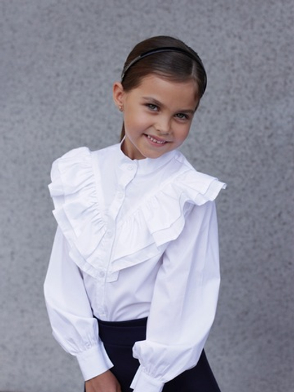 Хлопковая рубашка-блузка с воланами, цвет белый