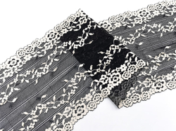 Эластичное кружево, 18 см, черное и светло-бежевое, (Арт: EK-2717), м