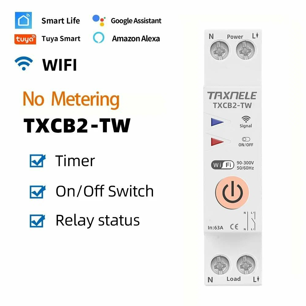 Умное WiFi реле (выключатель) на DIN-рейку Taxnele TXCB2-TW (Tuya / Smart Life)