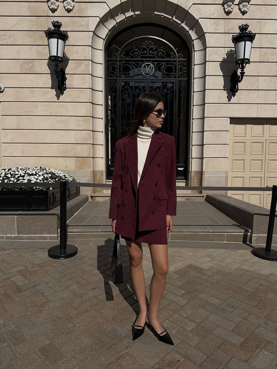 Юбка из вельвета мини бордовая